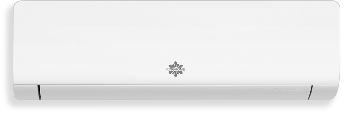 A sleek, white Kinghome wall-mounted indoor unit for an air conditioner. The Kinghome logo, featuring stylized leaf and snowflake shapes, is subtly placed in the center of the unit's front panel.
