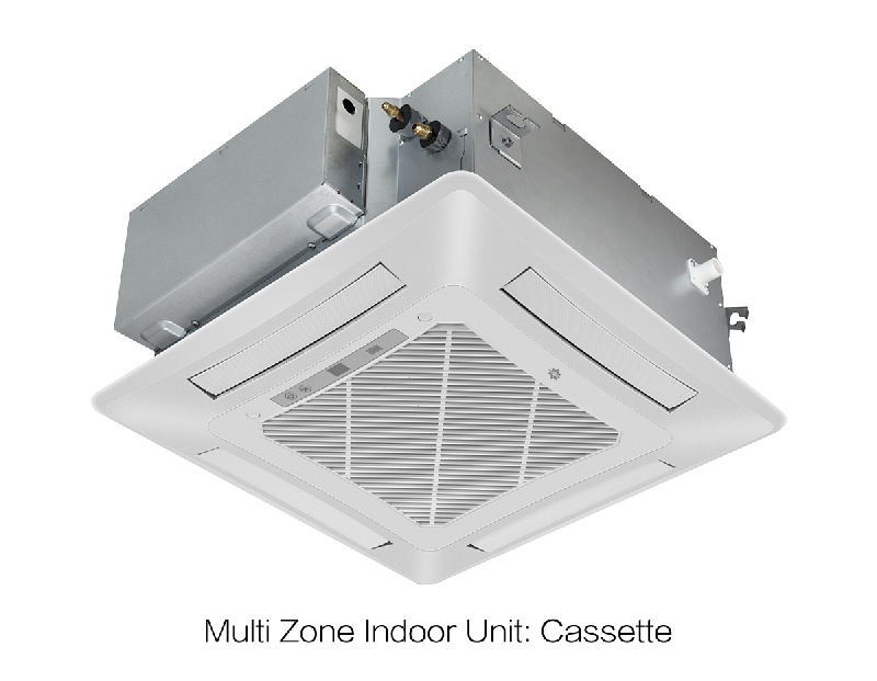 A white Kinghome console-type indoor unit for a multi-zone air conditioning system is shown.