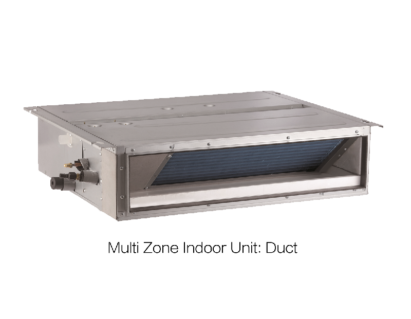 A metallic silver Gree GMV-ND22-72PL/BT multi-zone indoor duct unit is shown against a white background.