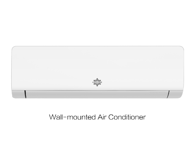 A sleek, white Kinghome wall-mounted indoor unit for an air conditioner. The Kinghome logo, featuring stylized leaf and snowflake shapes, is subtly placed in the center of the unit's front panel.
